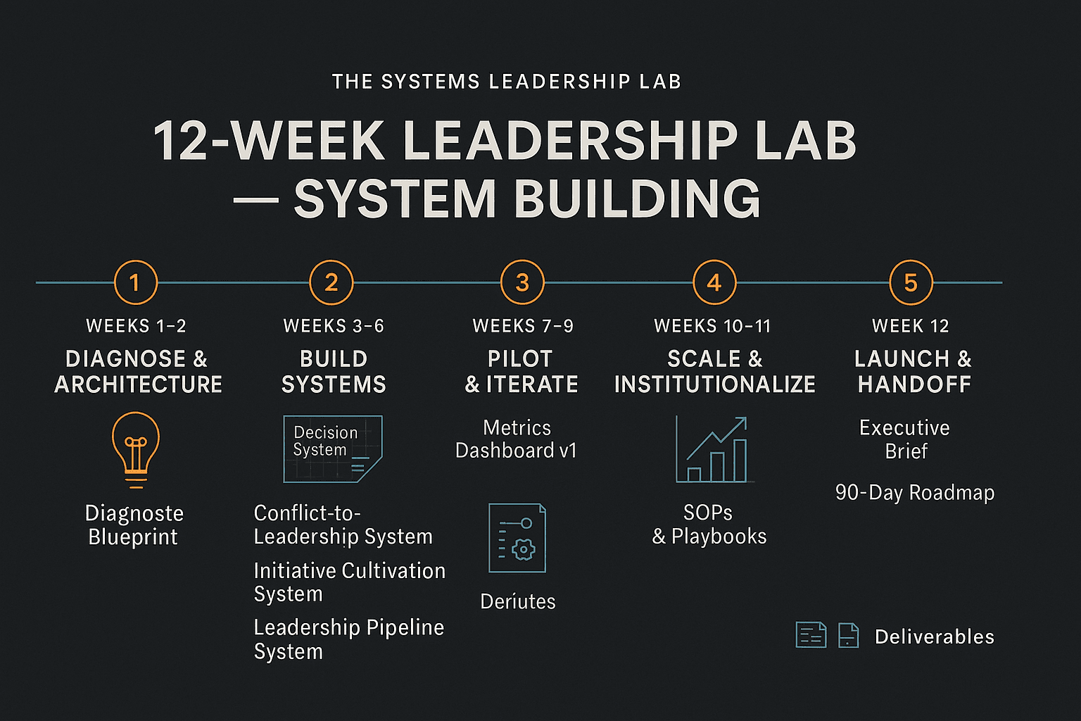 The 12-week Leadership Lab system building process visualization