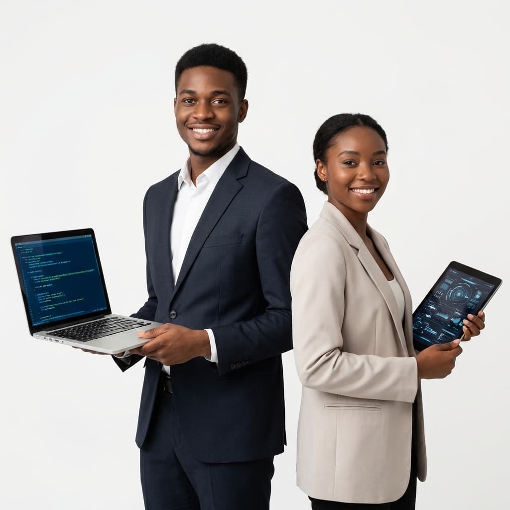 Professionals collaborating with AI